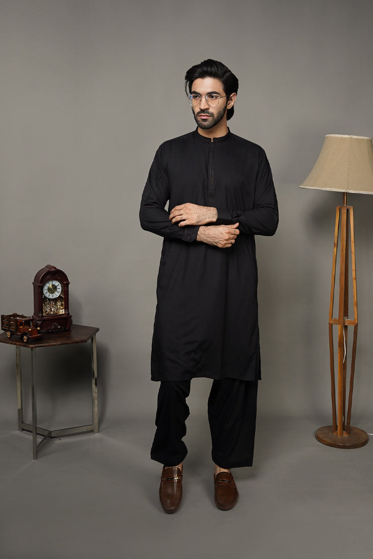 Picture of Black Pearl-Black Kameez Shalwar - BP36BK - Available at Raja Sahib