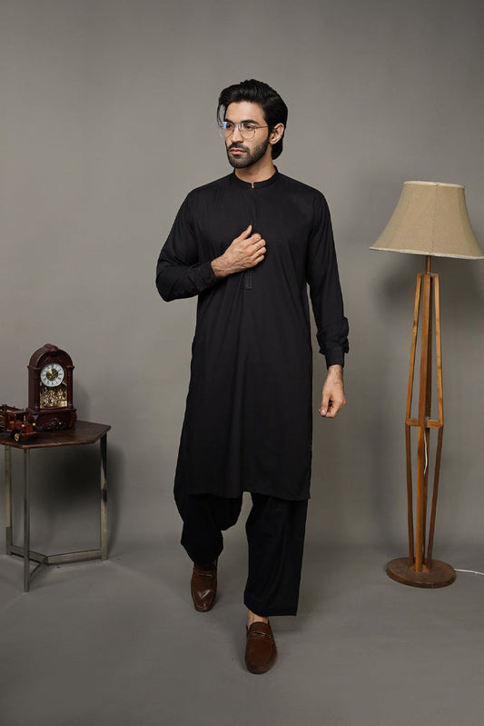 Picture of Black Pearl-Black Kameez Shalwar - BP36BK - Available at Raja Sahib