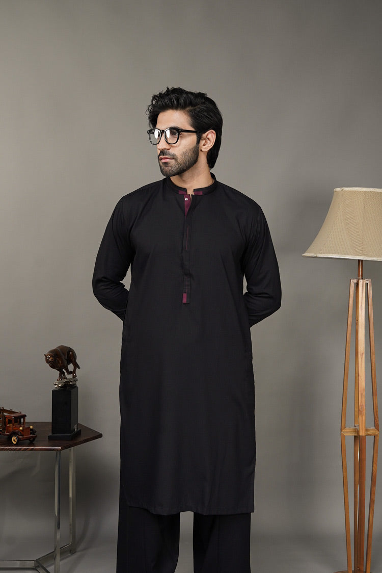 Picture of Black Pearl-Black Kameez Shalwar - BP40BK - Available at Raja Sahib