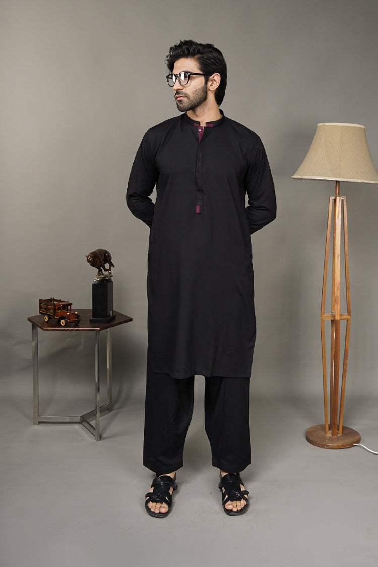 Picture of Black Pearl-Black Kameez Shalwar - BP40BK - Available at Raja Sahib