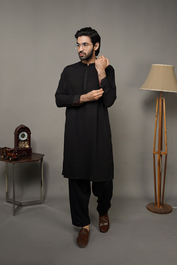 Picture of Black Pearl-Black Kameez Shalwar - BP41BK - Available at Raja Sahib