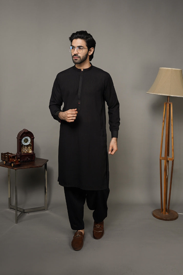 Picture of Black Pearl-Black Kameez Shalwar - BP41BK - Available at Raja Sahib