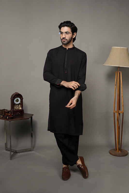 Picture of Black Pearl-Black Kameez Shalwar - BP41BK - Available at Raja Sahib