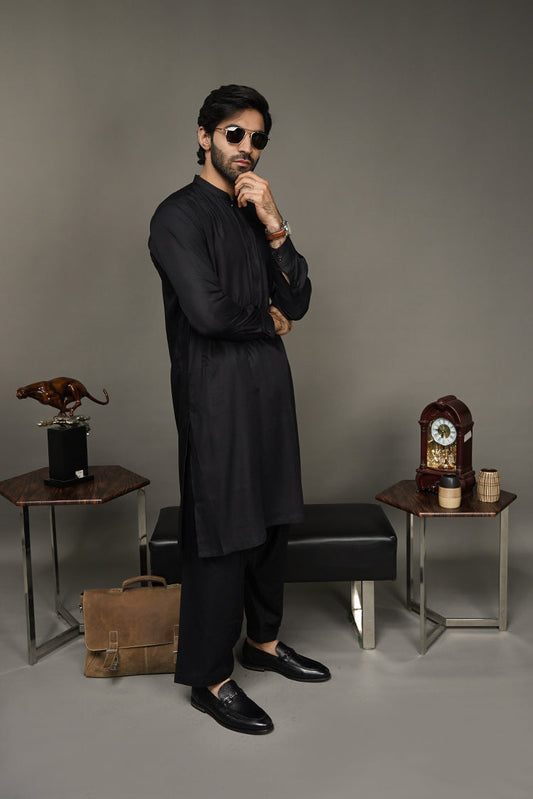 Picture of Black Pearl-Black Kameez Shalwar - BP42BK - Available at Raja Sahib