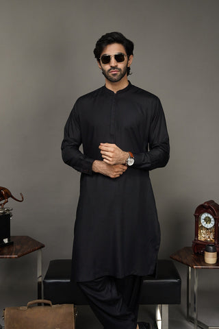 Picture of Black Pearl-Black Kameez Shalwar - BP42BK - Available at Raja Sahib