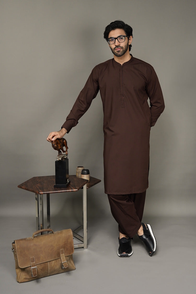 Picture of Black Pearl-Saddle Brown Kameez Shalwar - BP42DB - Available at Raja Sahib