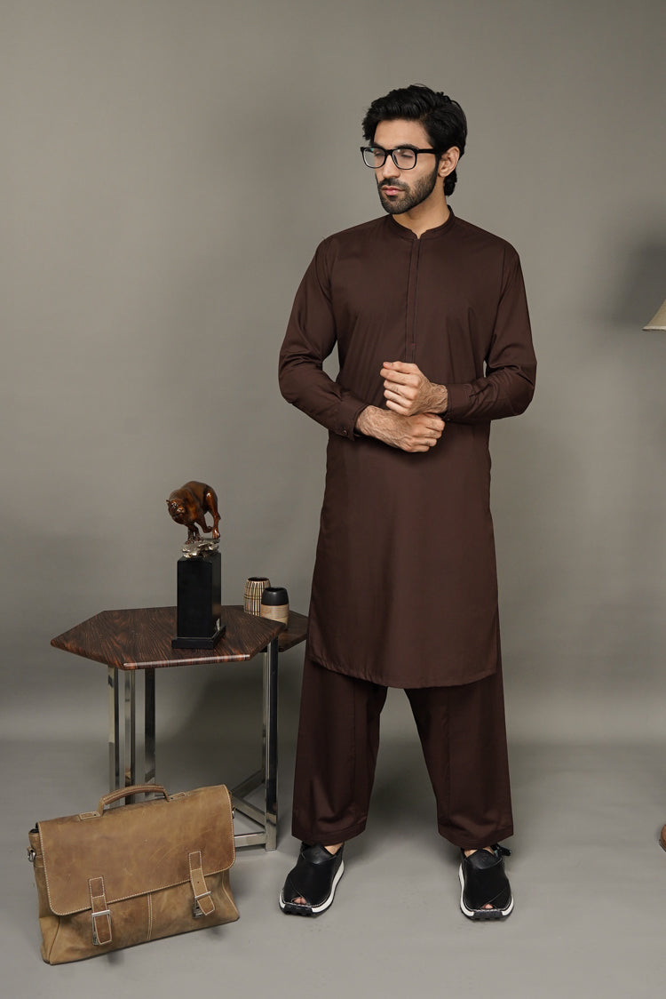 Picture of Black Pearl-Saddle Brown Kameez Shalwar - BP42DB - Available at Raja Sahib