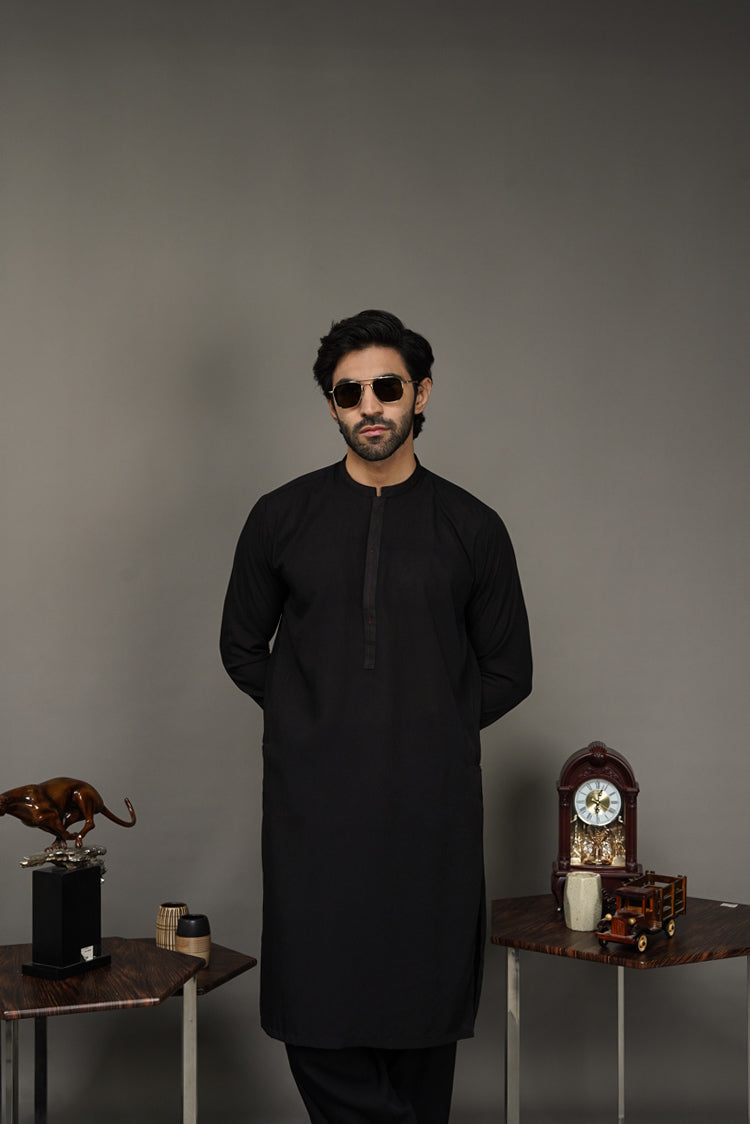 Picture of Black Pearl-Black Kameez Shalwar - BP43BK - Available at Raja Sahib