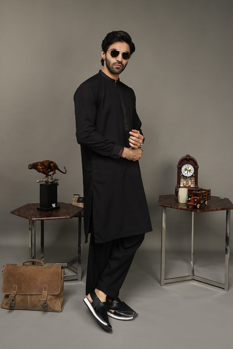 Picture of Black Pearl-Black Kameez Shalwar - BP43BK - Available at Raja Sahib