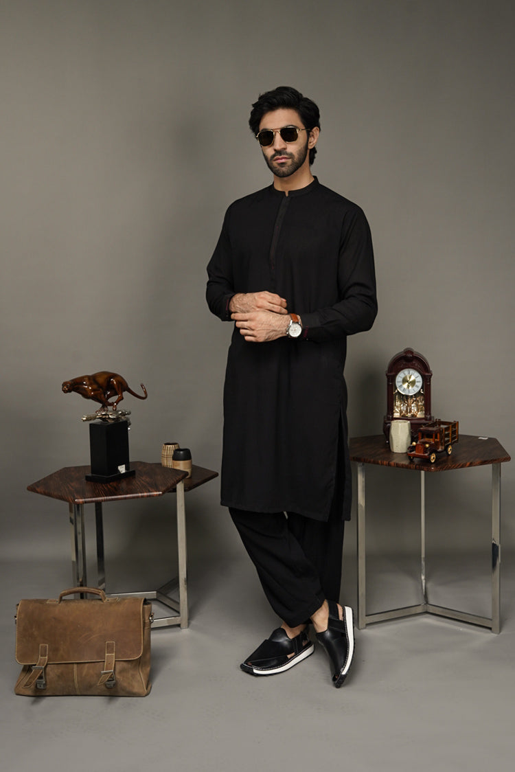 Picture of Black Pearl-Black Kameez Shalwar - BP43BK - Available at Raja Sahib