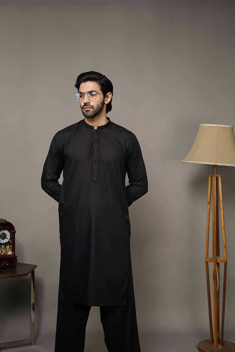 Picture of Black Pearl-Black Kameez Shalwar - BP46BK - Available at Raja Sahib