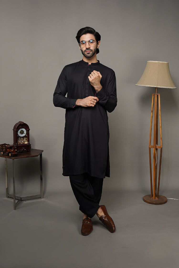 Picture of Black Pearl-Black Kameez Shalwar - BP46BK - Available at Raja Sahib