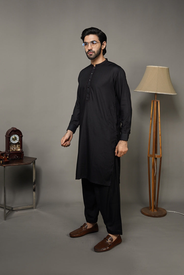 Picture of Black Pearl-Black Kameez Shalwar - BP46BK - Available at Raja Sahib