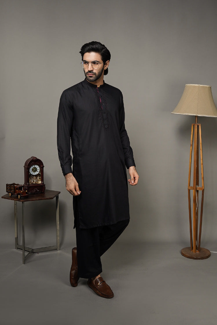 Picture of Black Pearl-Black Kameez Shalwar - BP46BK - Available at Raja Sahib