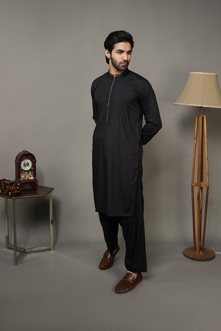 Picture of Black Pearl-Black Kameez Shalwar - BP47BK - Available at Raja Sahib