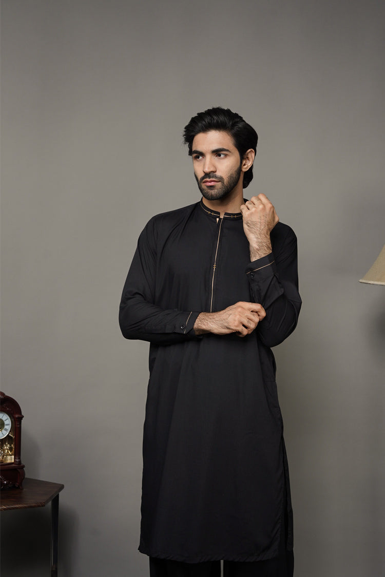 Picture of Black Pearl-Black Kameez Shalwar - BP47BK - Available at Raja Sahib