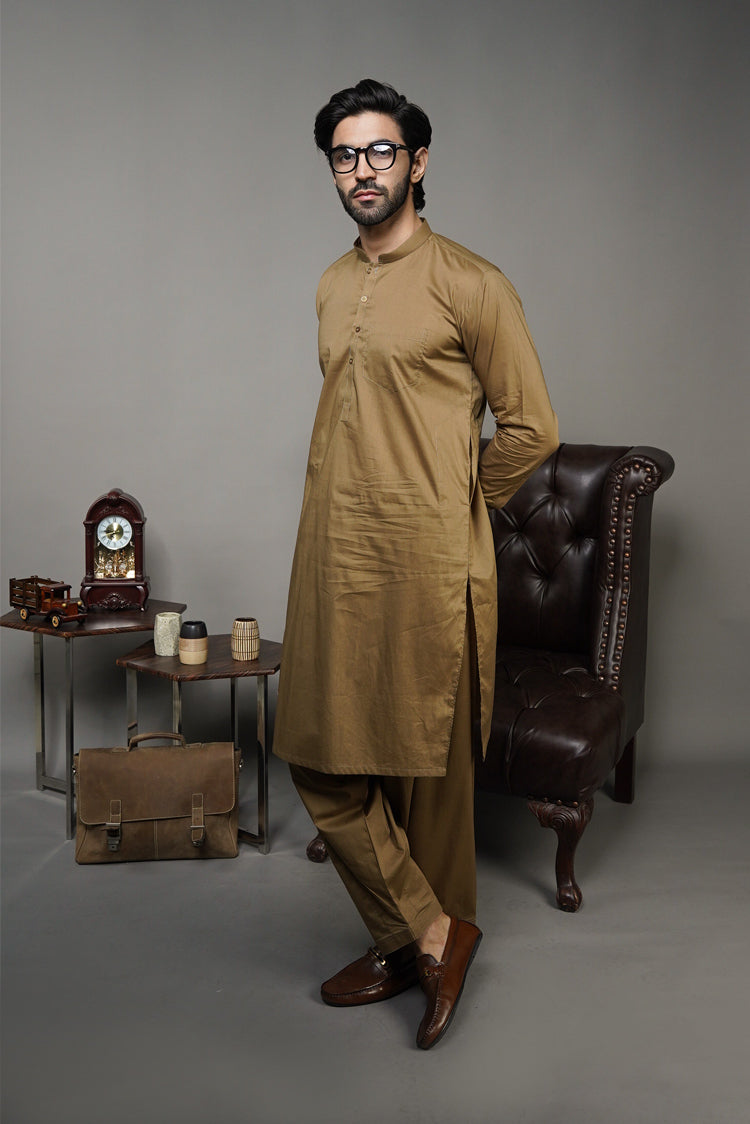 Picture of Black Pearl-Dark Goldenrod Kameez Shalwar - 1051BR - Available at Raja Sahib