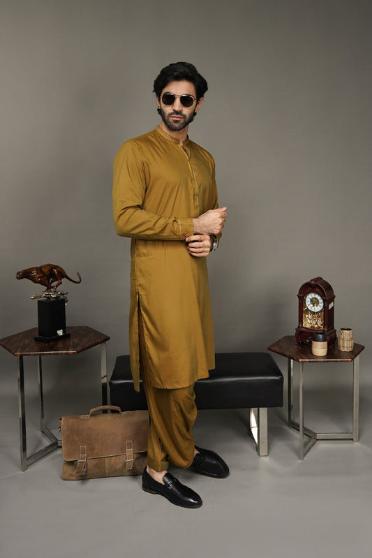 Picture of Black Pearl-Golden Rod Kameez Shalwar - BP4MS - Available at Raja Sahib