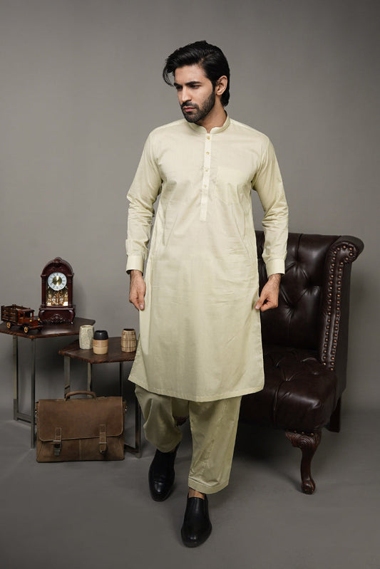 Picture of Black Pearl-Ivory Kameez Shalwar - 1051OW - Available at Raja Sahib