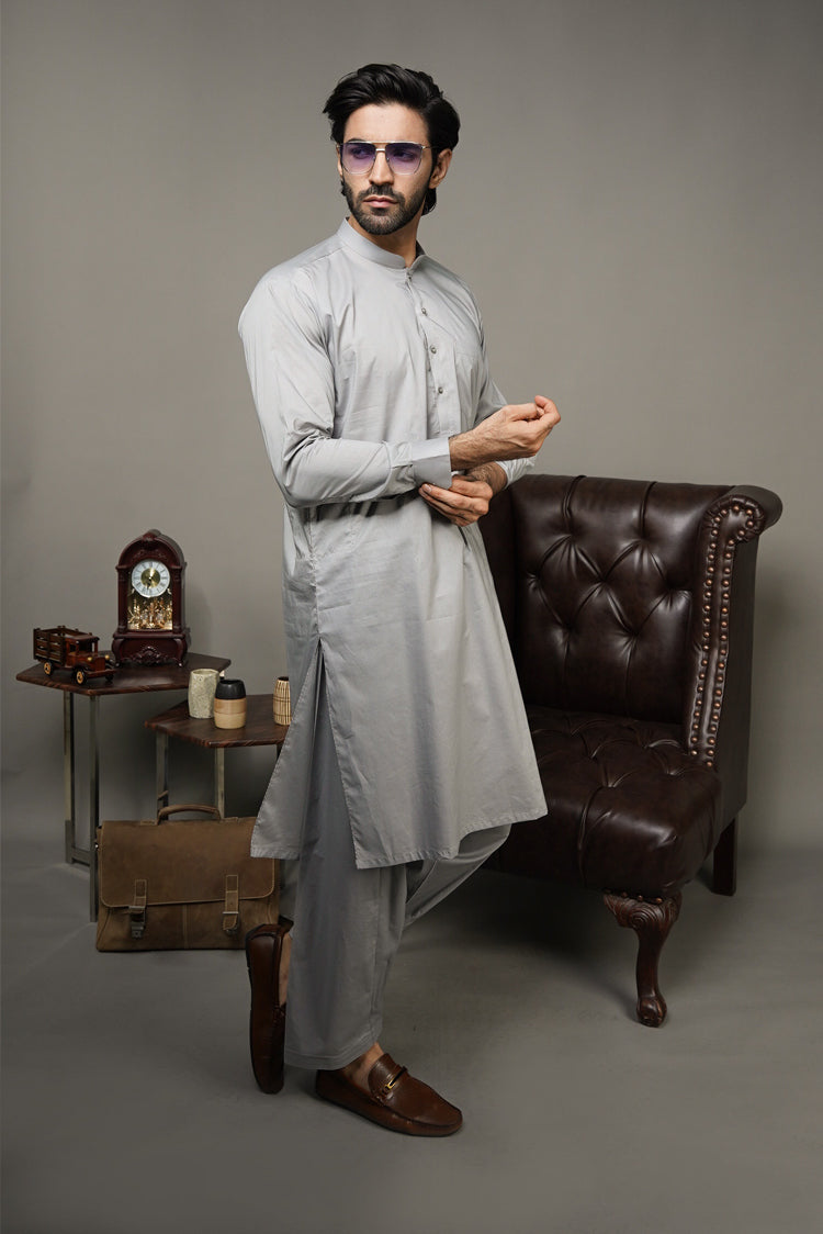 Picture of Black Pearl-Light Grey Kameez Shalwar - 1051GY - Available at Raja Sahib