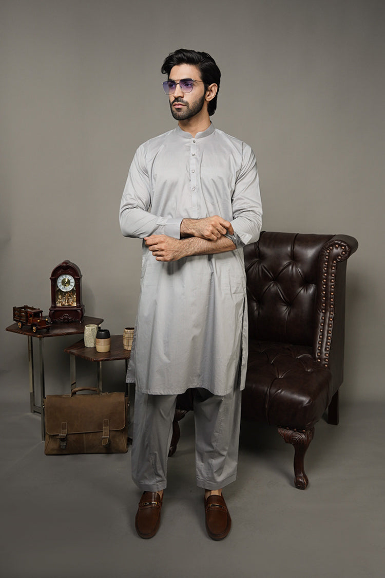 Picture of Black Pearl-Light Grey Kameez Shalwar - 1051GY - Available at Raja Sahib