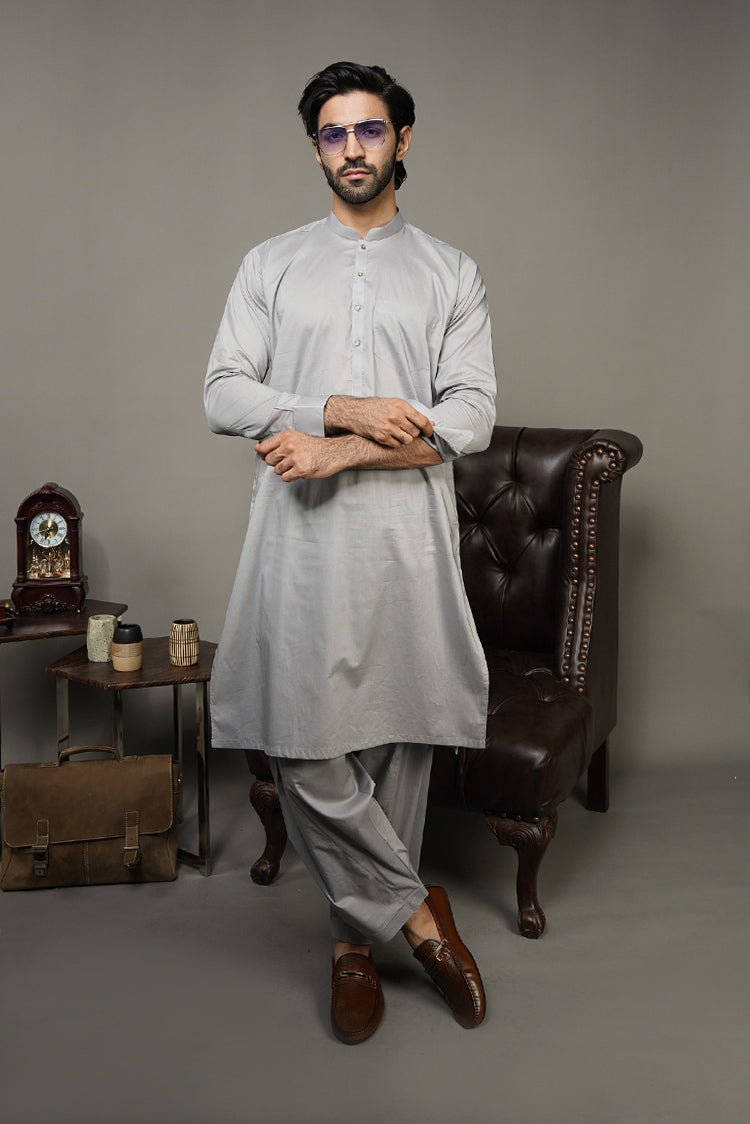 Picture of Black Pearl-Light Grey Kameez Shalwar - 1051GY - Available at Raja Sahib