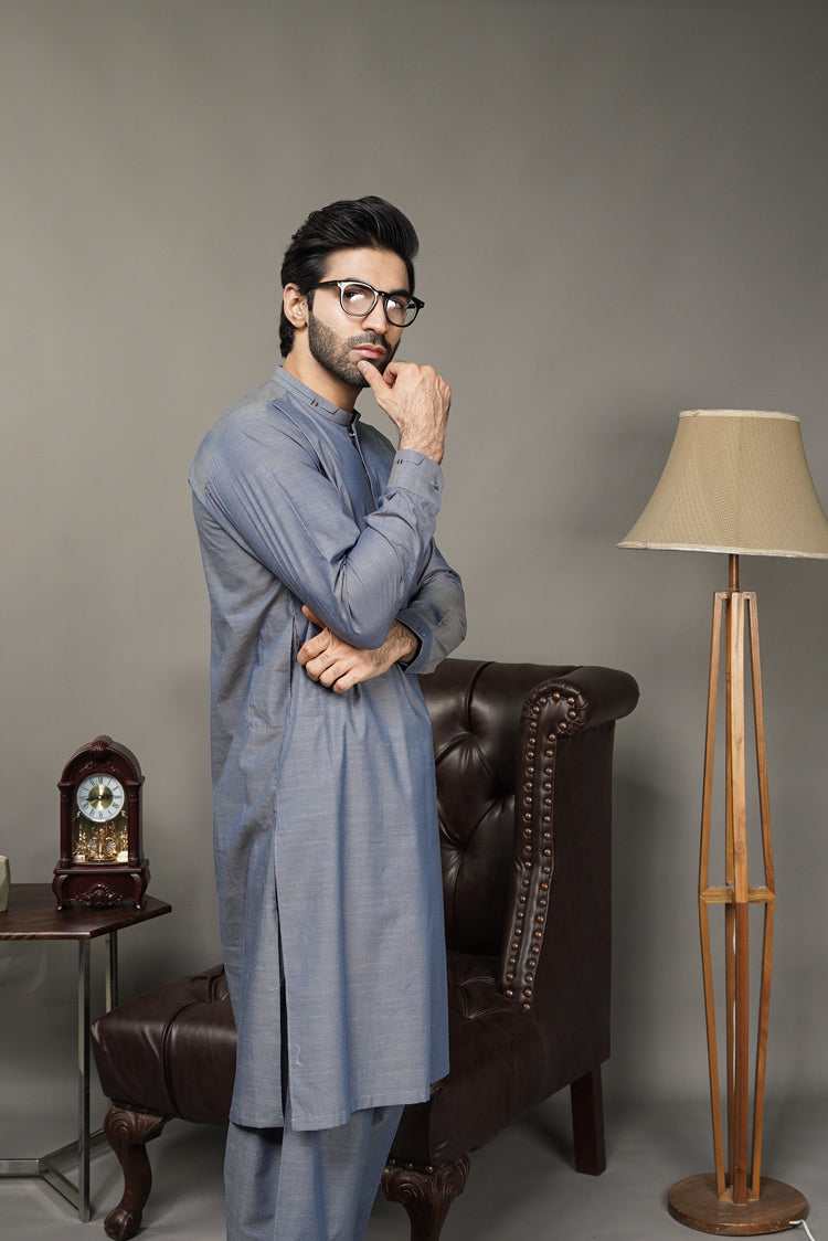 Picture of Black Pearl-Light Slate Grey Kameez Shalwar - CT55GY - Available at Raja Sahib