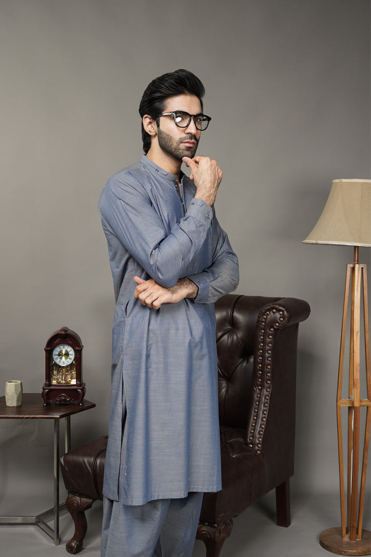 Picture of Black Pearl-Light Slate Grey Kameez Shalwar - CT55GY - Available at Raja Sahib