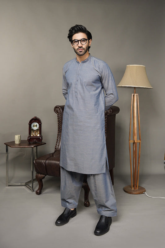 Picture of Black Pearl-Light Slate Grey Kameez Shalwar - CT55GY - Available at Raja Sahib