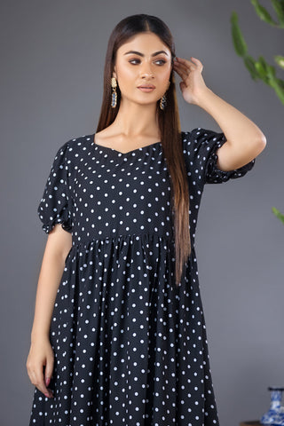 Ellena - Mini Polka Dot Print Georgette Dress