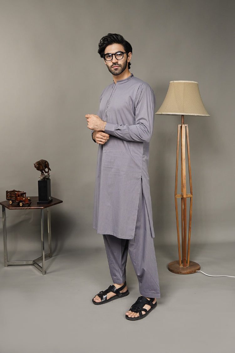 Picture of Black Pearl-Silver Kameez Shalwar - CT44GY - Available at Raja Sahib