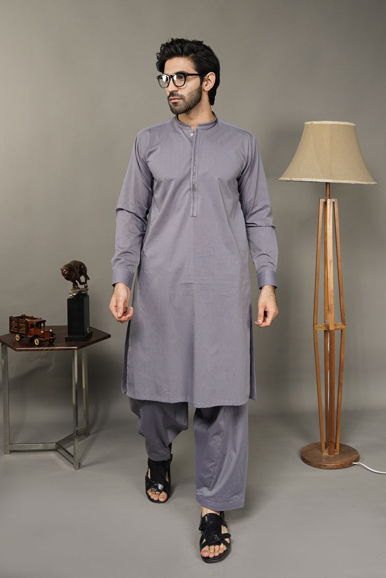 Picture of Black Pearl-Silver Kameez Shalwar - CT44GY - Available at Raja Sahib