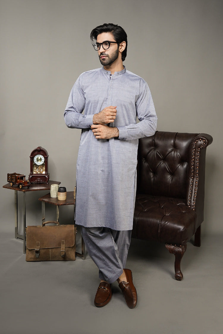 Picture of Black Pearl-Silver Kameez Shalwar - CT53GY - Available at Raja Sahib