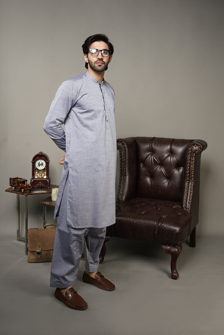 Picture of Black Pearl-Silver Kameez Shalwar - CT53GY - Available at Raja Sahib