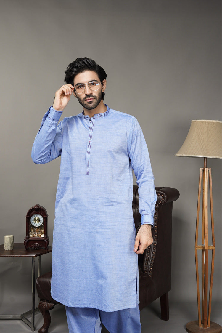 Picture of Black Pearl-Sky Blue Kameez Shalwar - CT45BL - Available at Raja Sahib