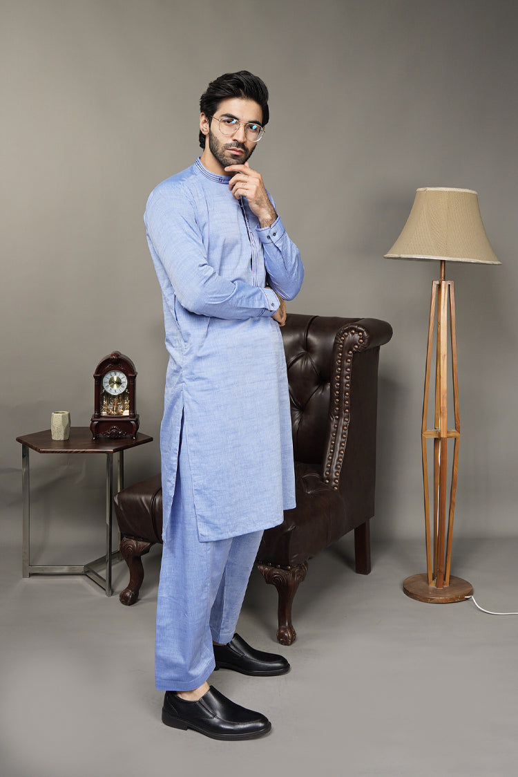 Picture of Black Pearl-Sky Blue Kameez Shalwar - CT45BL - Available at Raja Sahib