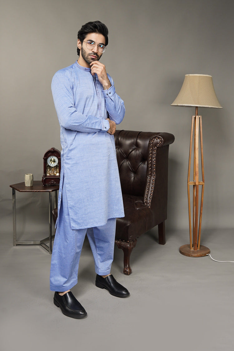 Picture of Black Pearl-Sky Blue Kameez Shalwar - CT45BL - Available at Raja Sahib