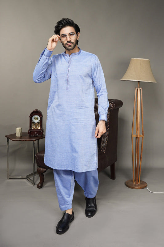 Picture of Black Pearl-Sky Blue Kameez Shalwar - CT45BL - Available at Raja Sahib