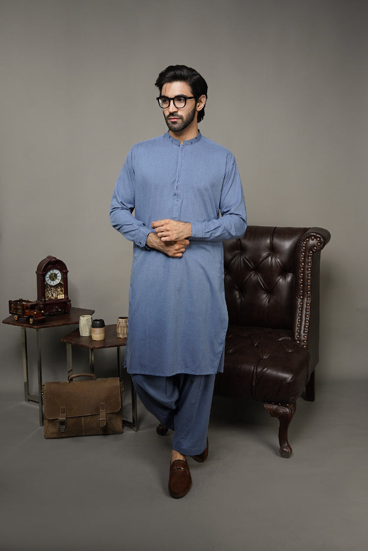 Picture of Black Pearl-Steel Blue Kameez Shalwar - C16BL - Available at Raja Sahib