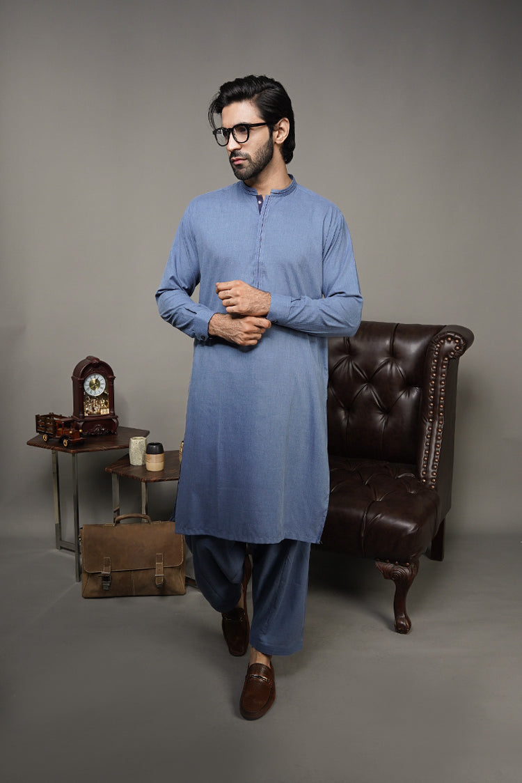 Picture of Black Pearl-Steel Blue Kameez Shalwar - C23BL - Available at Raja Sahib