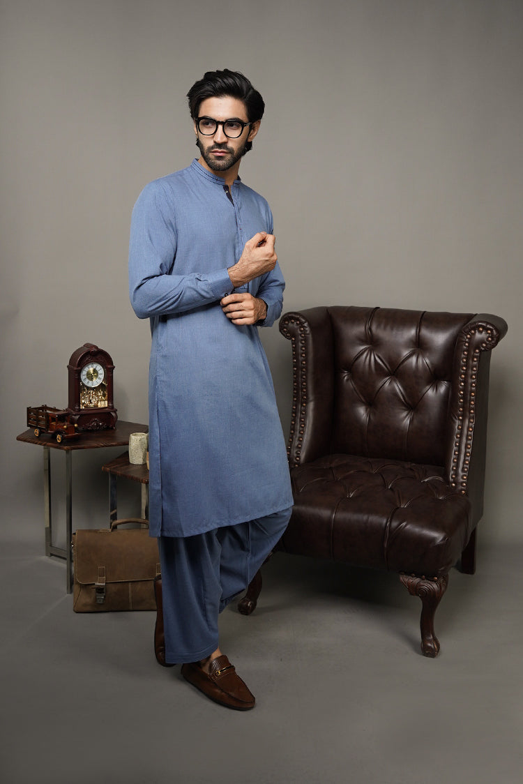 Picture of Black Pearl-Steel Blue Kameez Shalwar - C23BL - Available at Raja Sahib