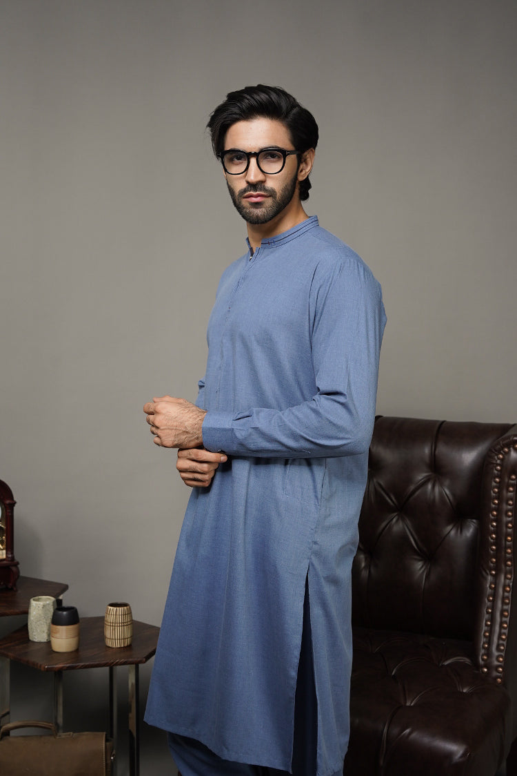 Picture of Black Pearl-Steel Blue Kameez Shalwar - C23BL - Available at Raja Sahib