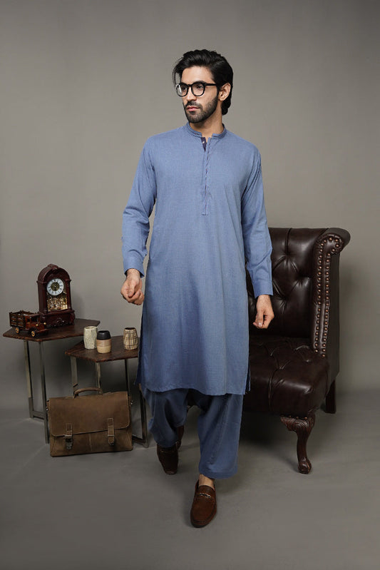 Picture of Black Pearl-Steel Blue Kameez Shalwar - C23BL - Available at Raja Sahib