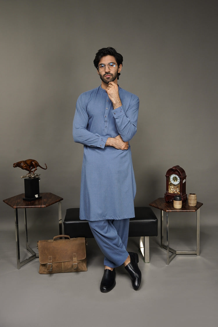 Picture of Black Pearl-Steel Blue Kameez Shalwar - C24BL - Available at Raja Sahib