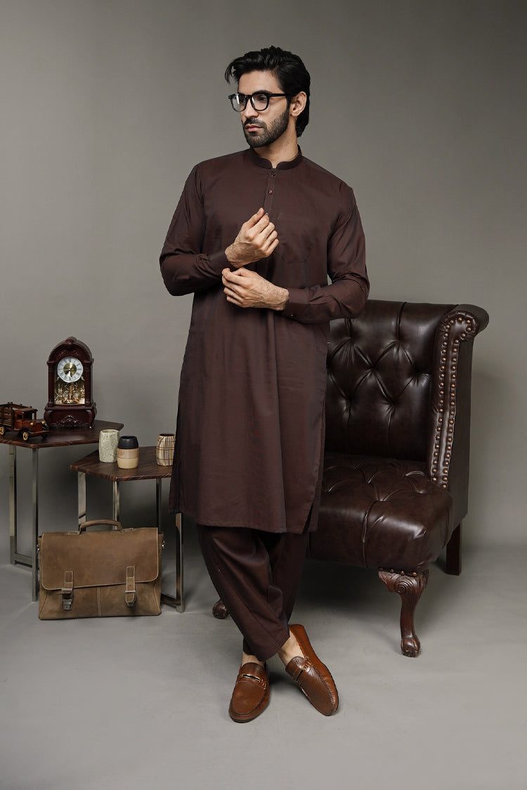 Picture of Black Pearl-Walnut Kameez Shalwar - 1050BR - Available at Raja Sahib