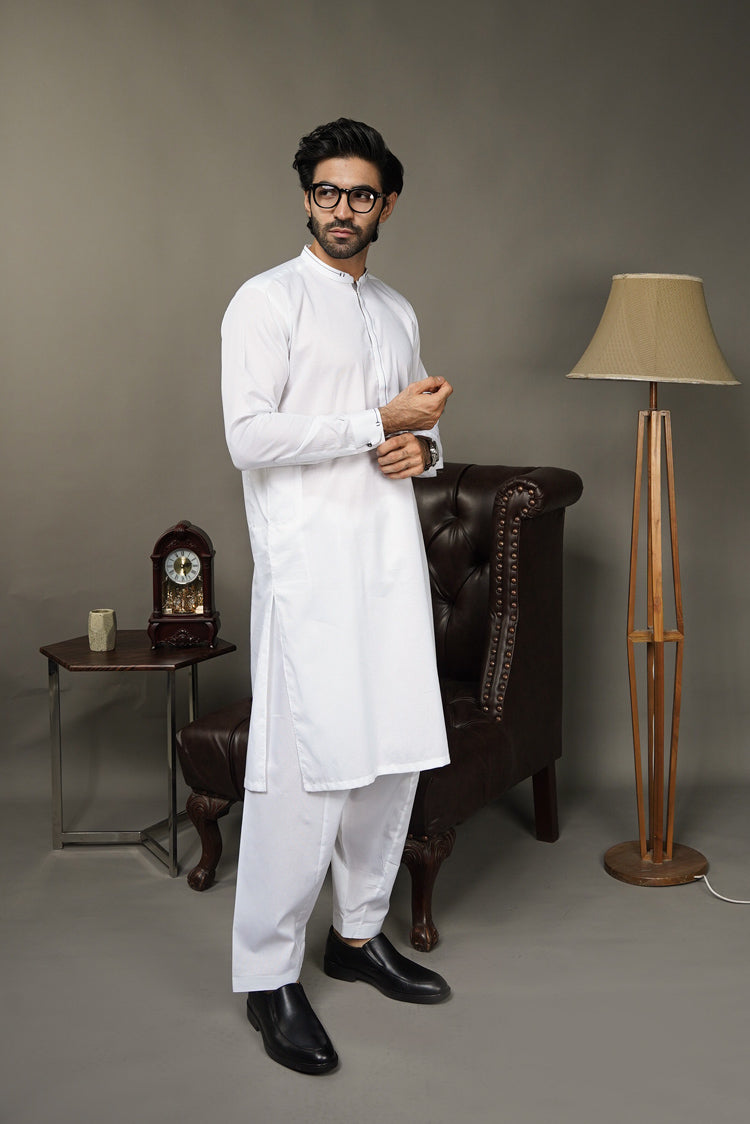 Picture of Black Pearl-White Kameez Shalwar - CT2WH - Available at Raja Sahib