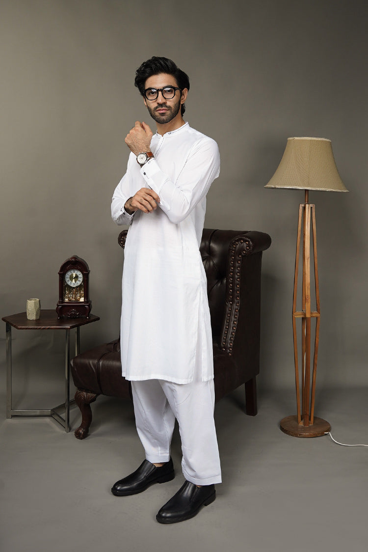 Picture of Black Pearl-White Kameez Shalwar - CT2WH - Available at Raja Sahib