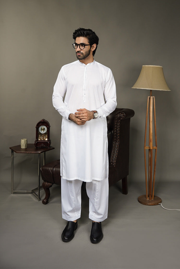 Picture of Black Pearl-White Kameez Shalwar - CT2WH - Available at Raja Sahib