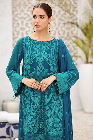Alizeh 3 PC Teal Ink D-10 Pearls of Paradise Chiffon Collection 2021
